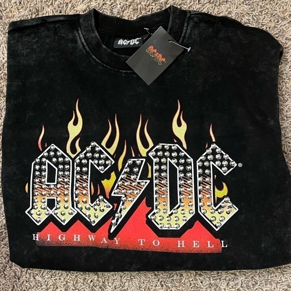 AC/DC Highway To Hell Black Studded Sweatshirt Sz S NWT - Picture 1 of 7